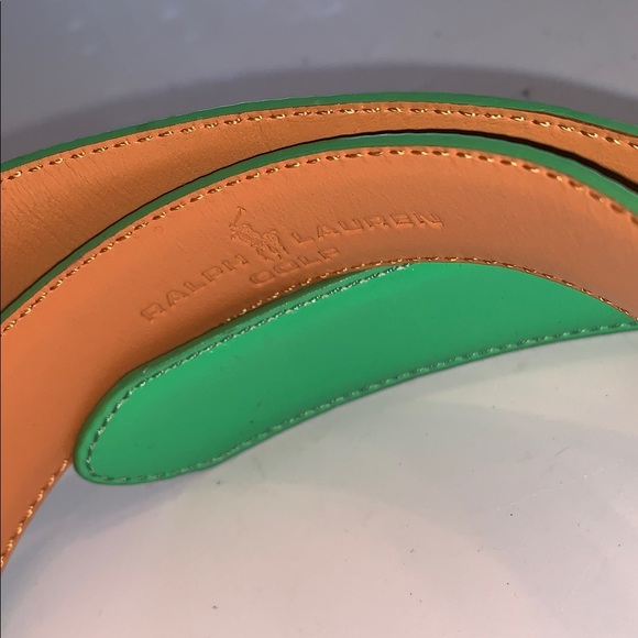Ralph Lauren Golf Green Leather Belt Silver Hardware M - Picture 2 of 13